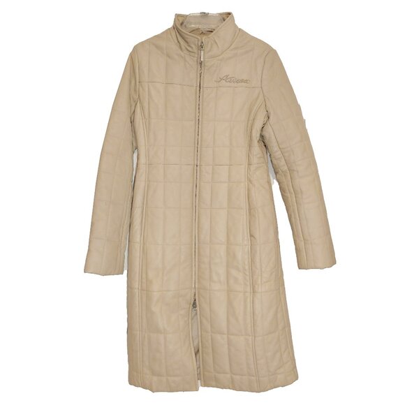 Avirex Jackets & Blazers - Avirex Leather Long Coat Quilted Beige High Neck Vintage 90s Minimal Jacket